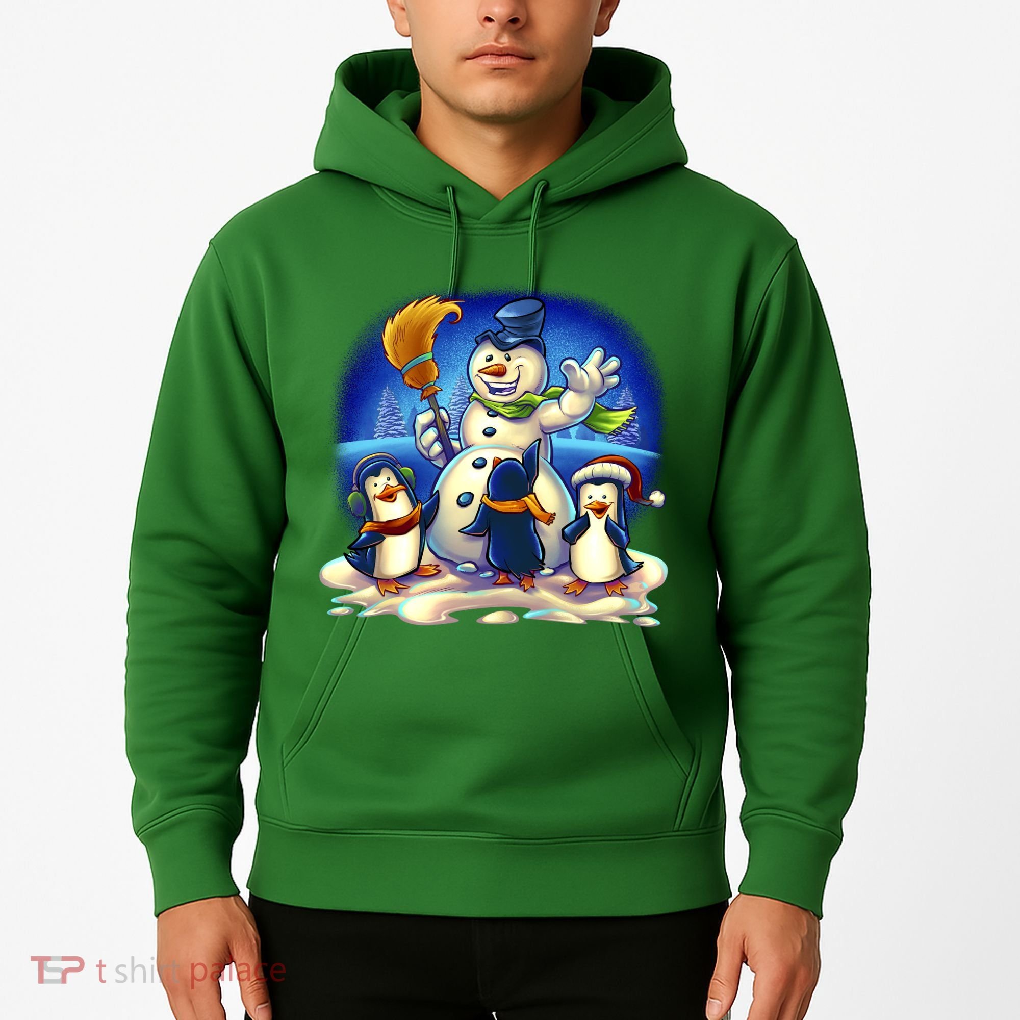 Snowman With Penguins Having Fun Hoodie