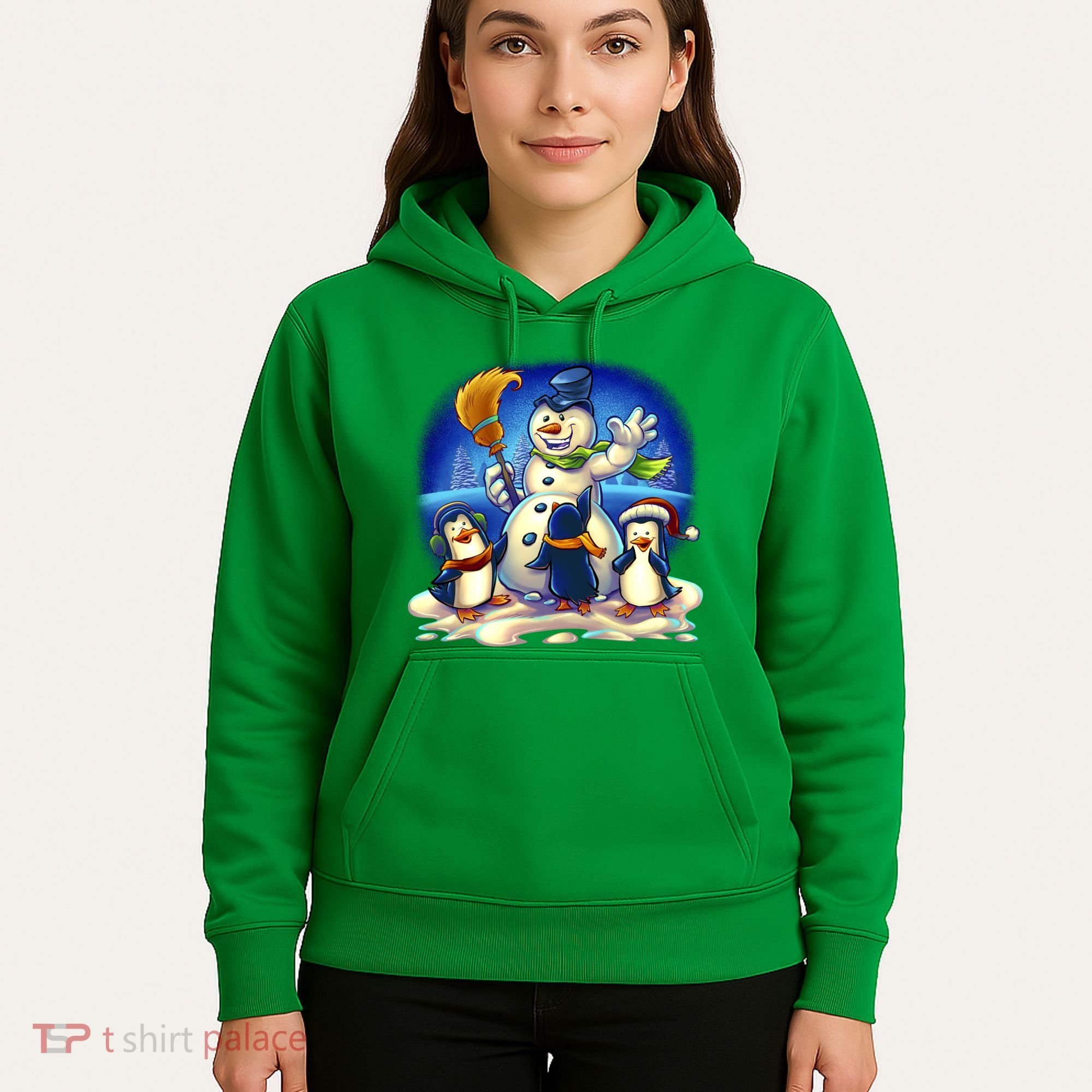 Snowman With Penguins Having Fun Hoodie