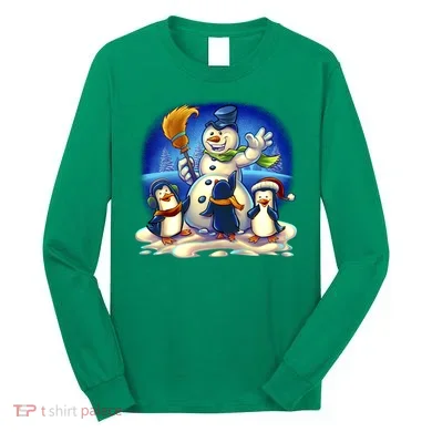 Snowman With Penguins Having Fun Long Sleeve Shirt