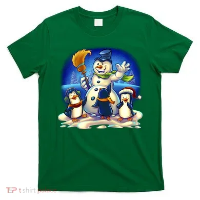 Snowman With Penguins Having Fun T-Shirt