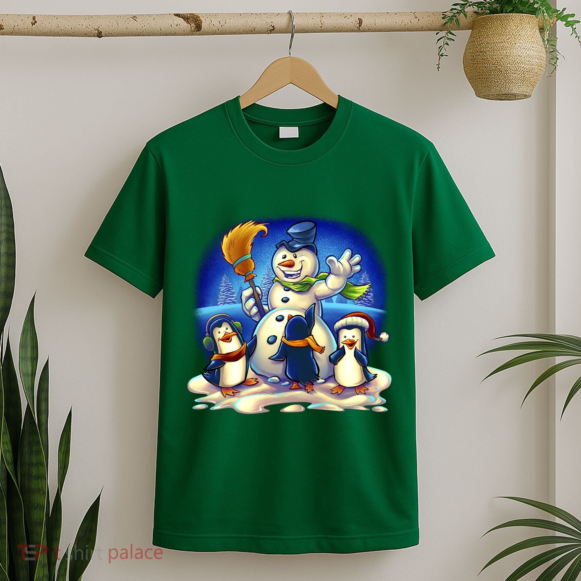 Snowman With Penguins Having Fun T-Shirt