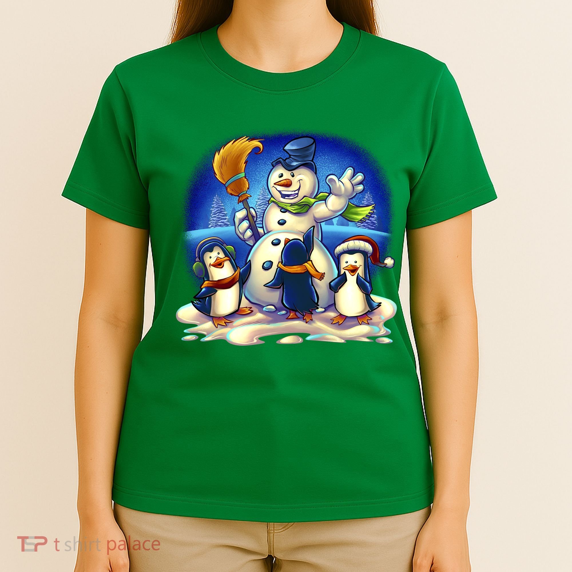 Snowman With Penguins Having Fun T-Shirt