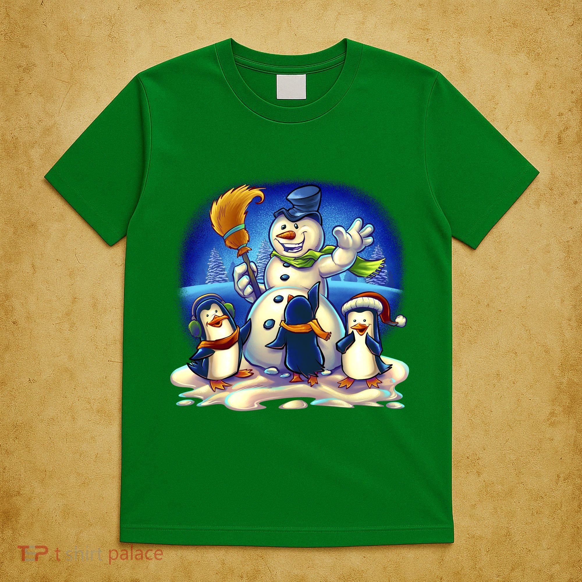 Snowman With Penguins Having Fun T-Shirt
