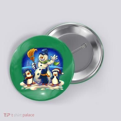 Snowman With Penguins Having Fun Button