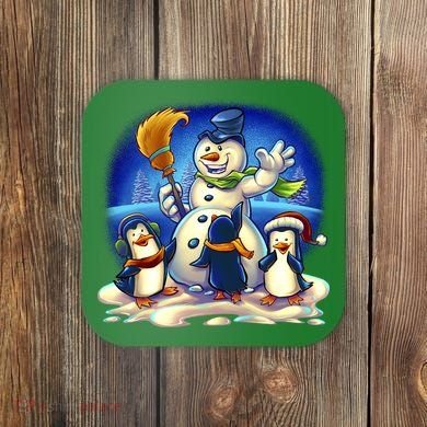 Snowman With Penguins Having Fun Coaster