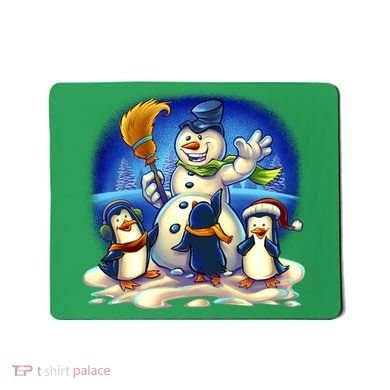 Snowman With Penguins Having Fun Mousepad