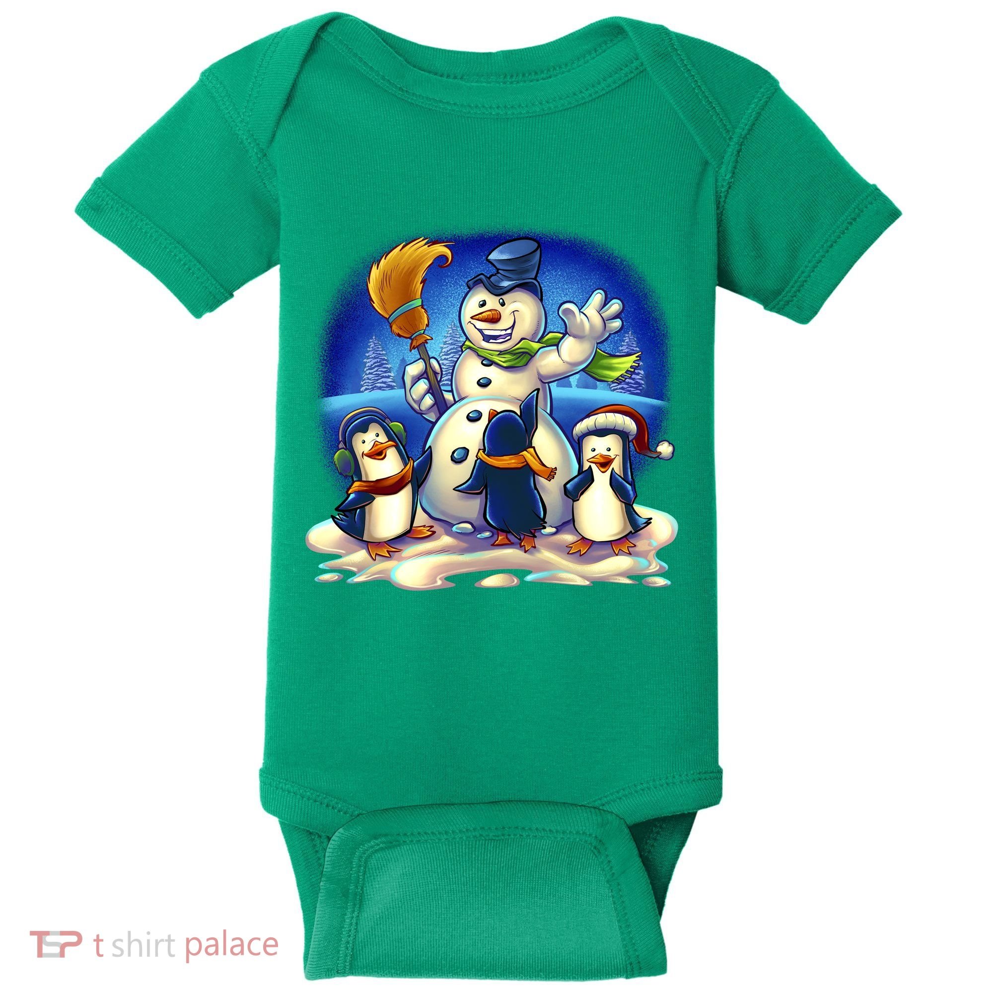 Snowman With Penguins Having Fun Baby Bodysuit
