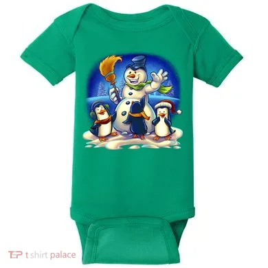 Snowman With Penguins Having Fun Baby Bodysuit