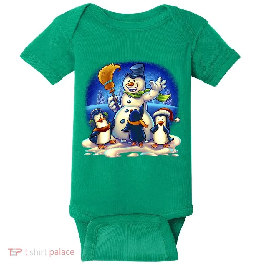 Snowman With Penguins Having Fun Baby Bodysuit