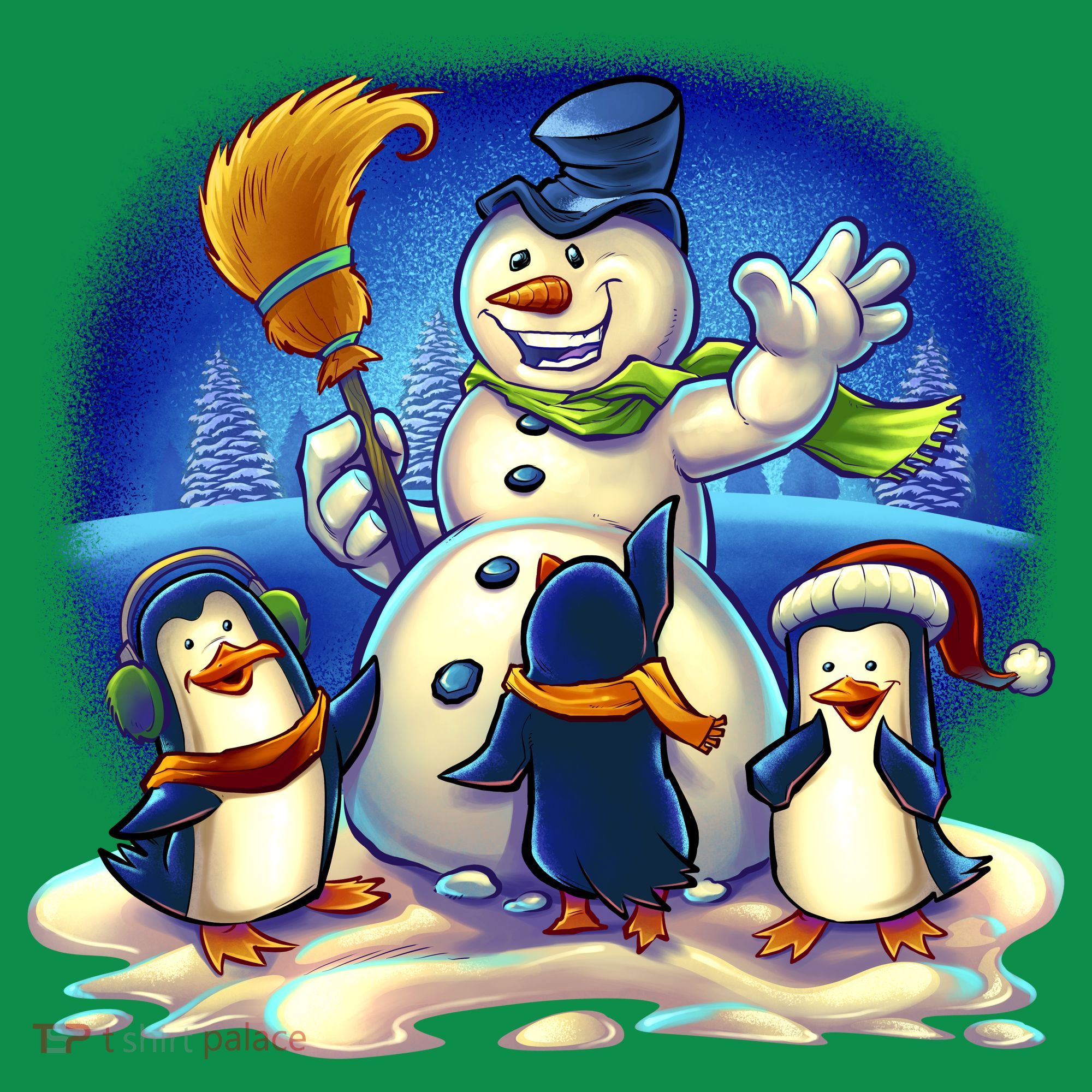 Snowman With Penguins Having Fun Baby Bodysuit