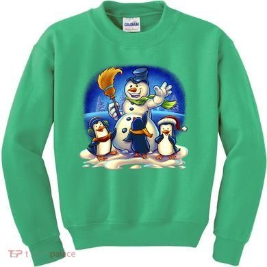 Snowman With Penguins Having Fun Kids Sweatshirt