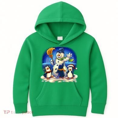 Snowman With Penguins Having Fun Kids Hoodie