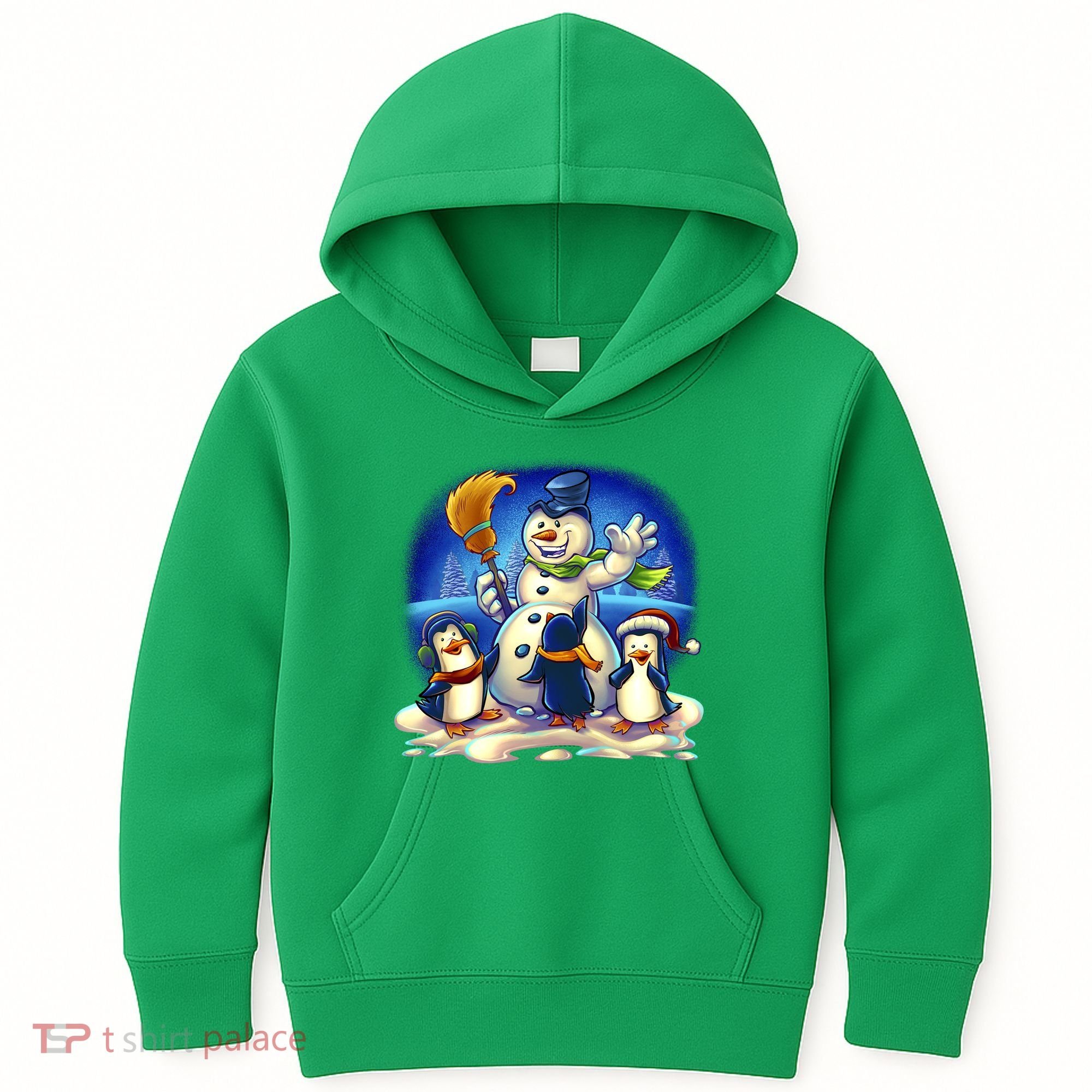 Snowman With Penguins Having Fun Kids Hoodie