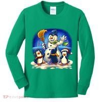 Snowman With Penguins Having Fun Kids Long Sleeve Shirt thumb 0