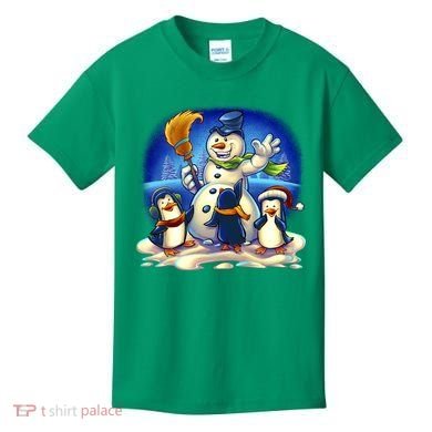 Snowman With Penguins Having Fun Kids T-Shirt