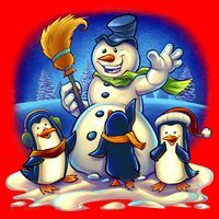 Snowman With Penguins Having Fun Santa Hat thumb 1