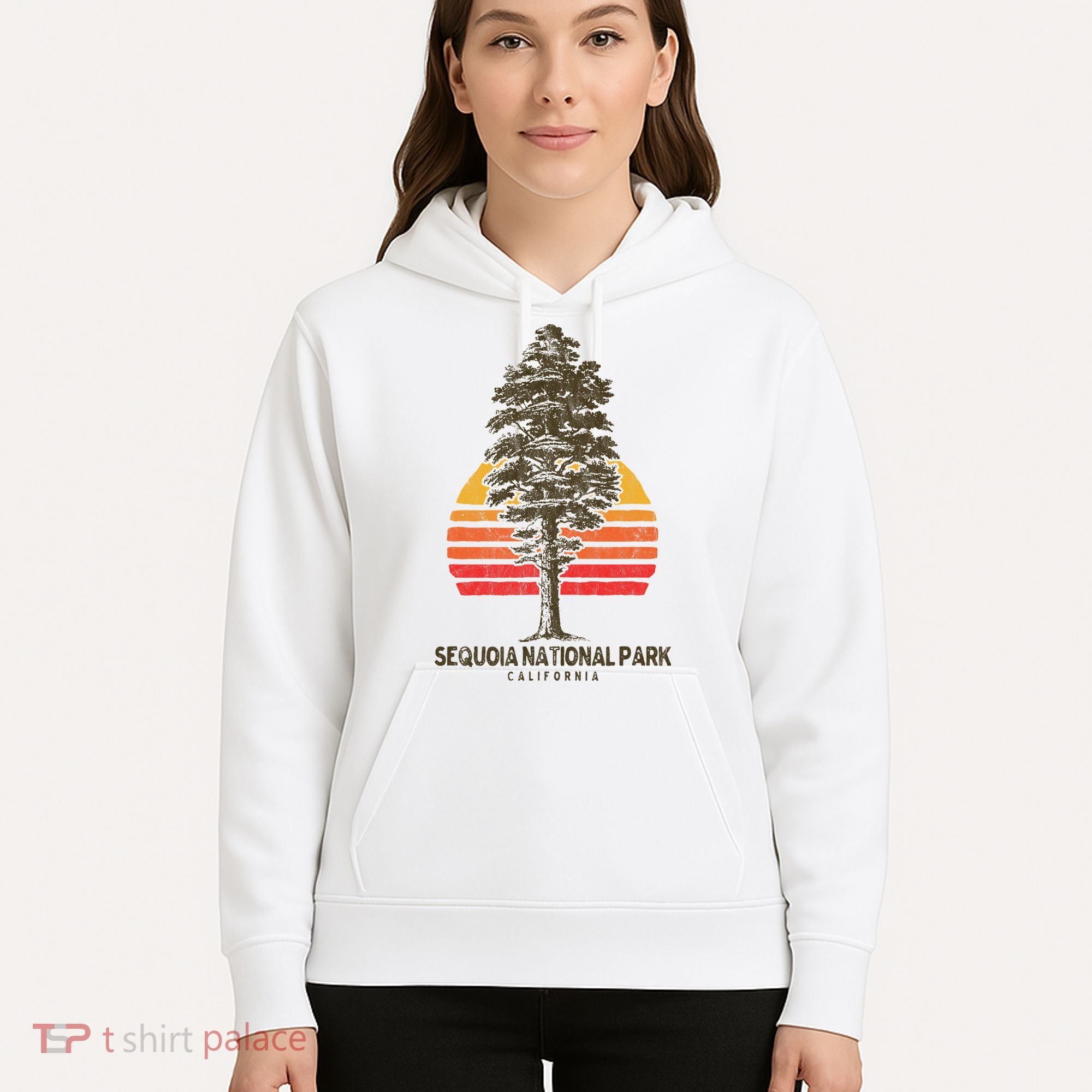 Sequoia National Park Retro Tree Minimalist Graphic Hoodie