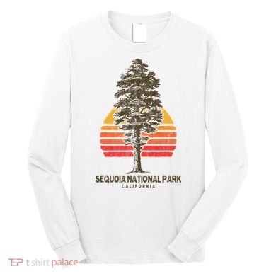 Sequoia National Park Retro Tree Minimalist Graphic Long Sleeve Shirt