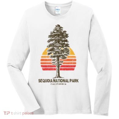 Sequoia National Park Retro Tree Minimalist Graphic Women's Long Sleeve Shirt