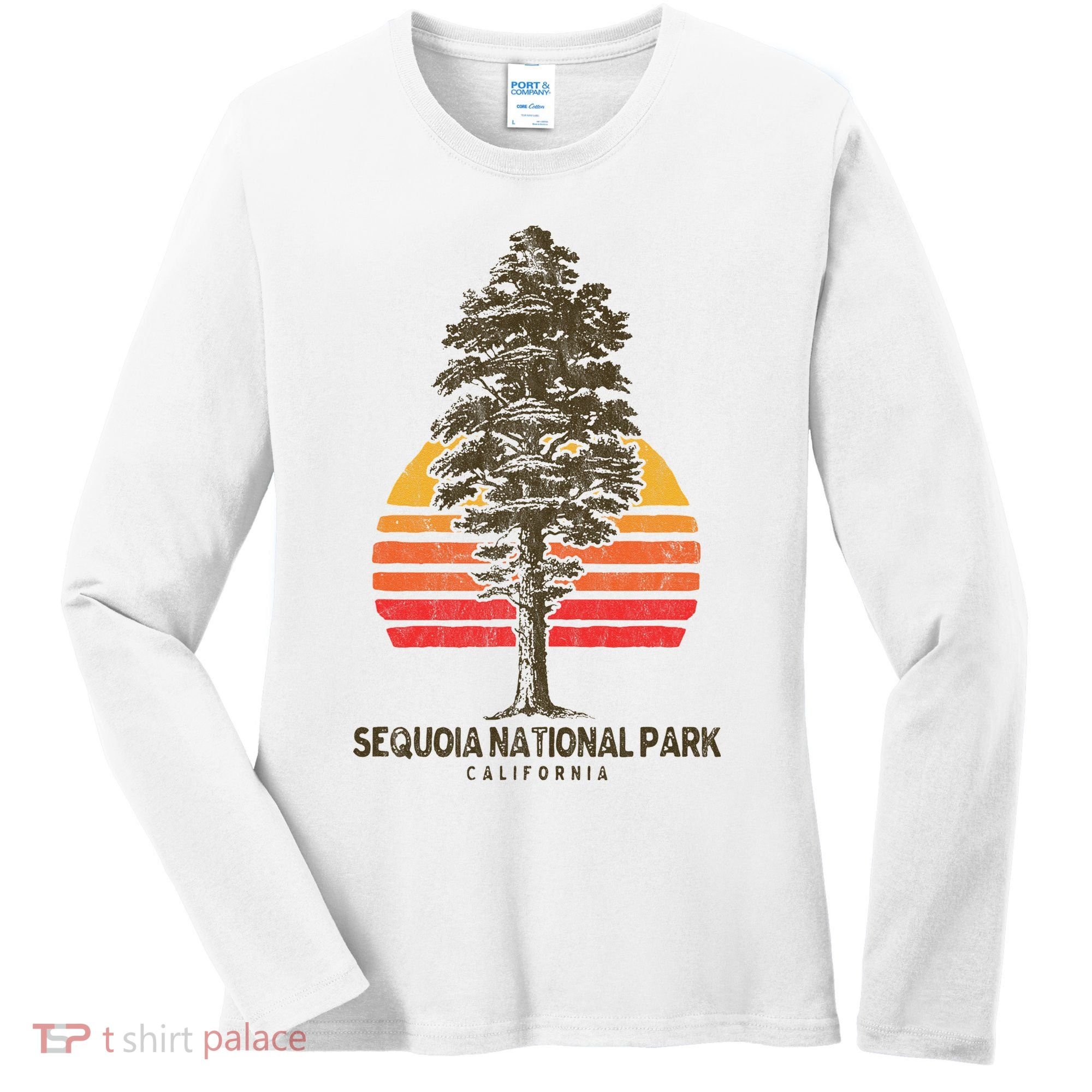 Sequoia National Park Retro Tree Minimalist Graphic Women's Long Sleeve Shirt
