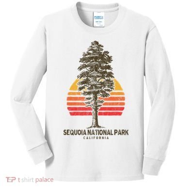 Sequoia National Park Retro Tree Minimalist Graphic Kids Long Sleeve Shirt