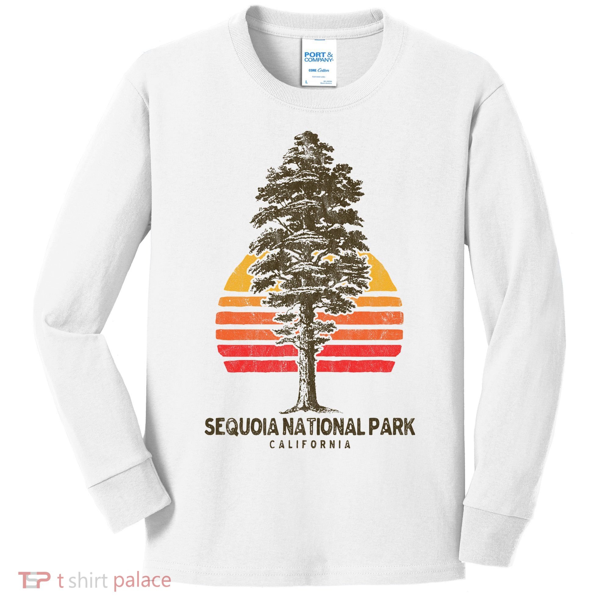 Sequoia National Park Retro Tree Minimalist Graphic Kids Long Sleeve Shirt