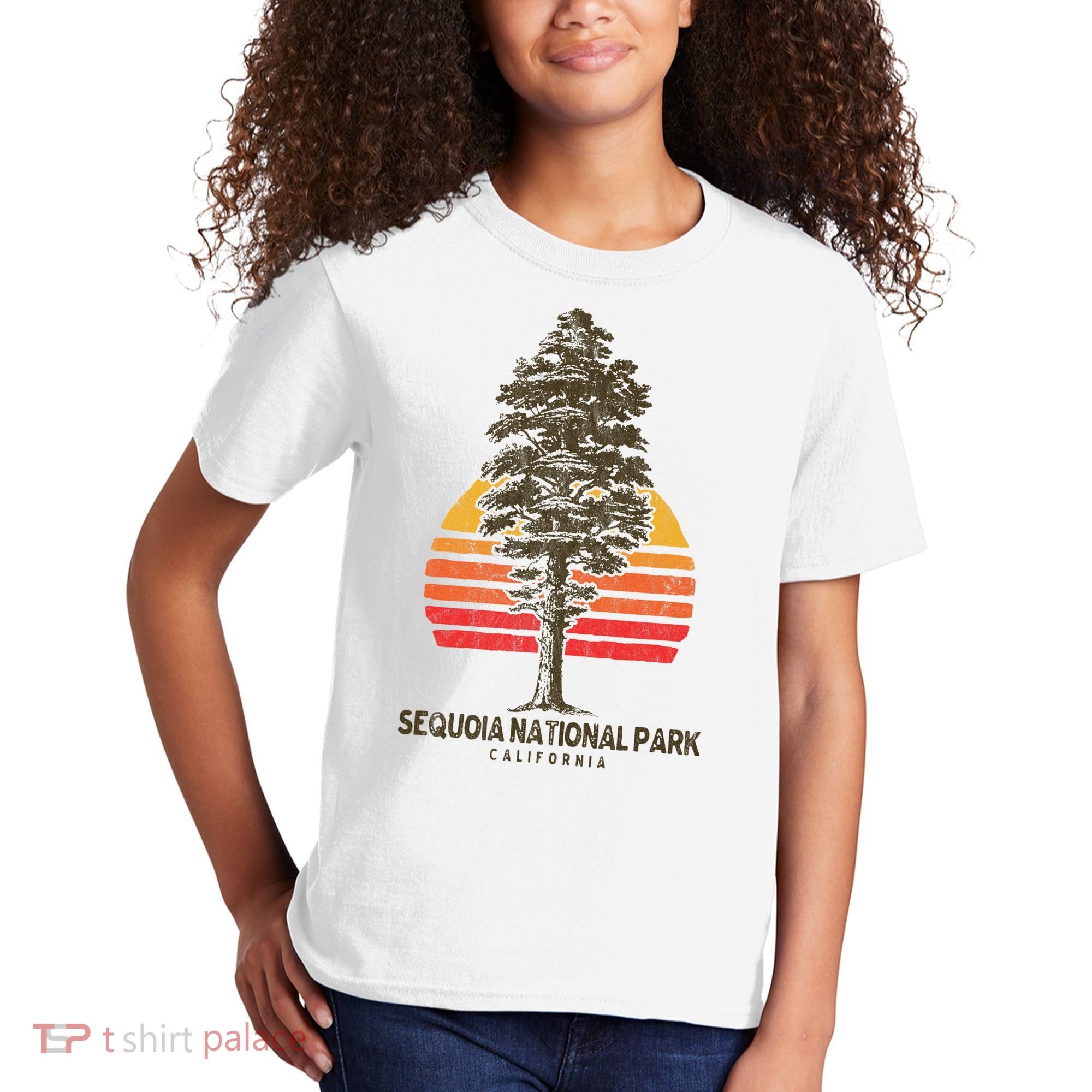 Sequoia National Park Retro Tree Minimalist Graphic Kids T-Shirt