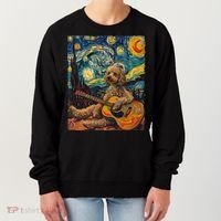 Starry Night Poodle Dog Playing The Guitar, Dog Painting Fun Women's Sweatshirt thumb 0