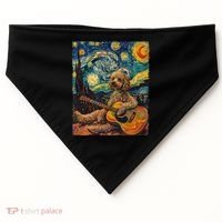 Starry Night Poodle Dog Playing The Guitar, Dog Painting Fun USA-Made Doggie Bandana thumb 0
