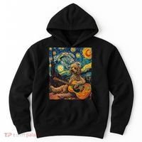 Starry Night Poodle Dog Playing The Guitar, Dog Painting Fun Hoodie thumb 0