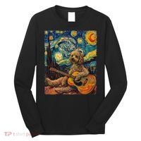 Starry Night Poodle Dog Playing The Guitar, Dog Painting Fun Long Sleeve Shirt thumb 0