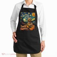 Starry Night Poodle Dog Playing The Guitar, Dog Painting Fun Apron thumb 2
