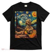Starry Night Poodle Dog Playing The Guitar, Dog Painting Fun T-Shirt thumb 0