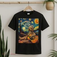 Starry Night Poodle Dog Playing The Guitar, Dog Painting Fun T-Shirt thumb 2