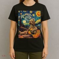 Starry Night Poodle Dog Playing The Guitar, Dog Painting Fun T-Shirt thumb 4