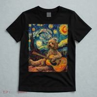 Starry Night Poodle Dog Playing The Guitar, Dog Painting Fun T-Shirt thumb 5