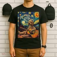 Starry Night Poodle Dog Playing The Guitar, Dog Painting Fun T-Shirt thumb 6