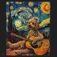 Starry Night Poodle Dog Playing The Guitar, Dog Painting Fun Beanie thumb 2
