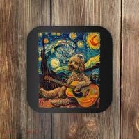 Starry Night Poodle Dog Playing The Guitar, Dog Painting Fun Coaster thumb 0