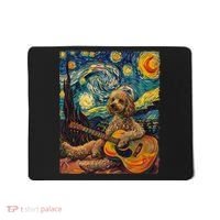 Starry Night Poodle Dog Playing The Guitar, Dog Painting Fun Mousepad thumb 0