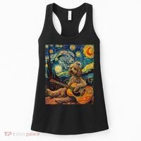 Starry Night Poodle Dog Playing The Guitar, Dog Painting Fun Women's Tank Top thumb 0