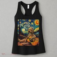 Starry Night Poodle Dog Playing The Guitar, Dog Painting Fun Women's Tank Top thumb 3