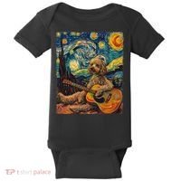 Starry Night Poodle Dog Playing The Guitar, Dog Painting Fun Baby Bodysuit thumb 0