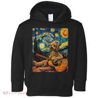 Starry Night Poodle Dog Playing The Guitar, Dog Painting Fun Toddler Hoodie thumb 0
