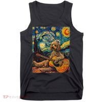 Starry Night Poodle Dog Playing The Guitar, Dog Painting Fun Tank Top thumb 0
