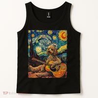 Starry Night Poodle Dog Playing The Guitar, Dog Painting Fun Tank Top thumb 2