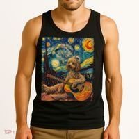 Starry Night Poodle Dog Playing The Guitar, Dog Painting Fun Tank Top thumb 3