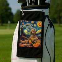 Starry Night Poodle Dog Playing The Guitar, Dog Painting Fun Golf Towel thumb 2