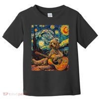Starry Night Poodle Dog Playing The Guitar, Dog Painting Fun Toddler T-Shirt thumb 0