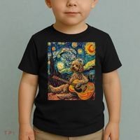 Starry Night Poodle Dog Playing The Guitar, Dog Painting Fun Toddler T-Shirt thumb 2